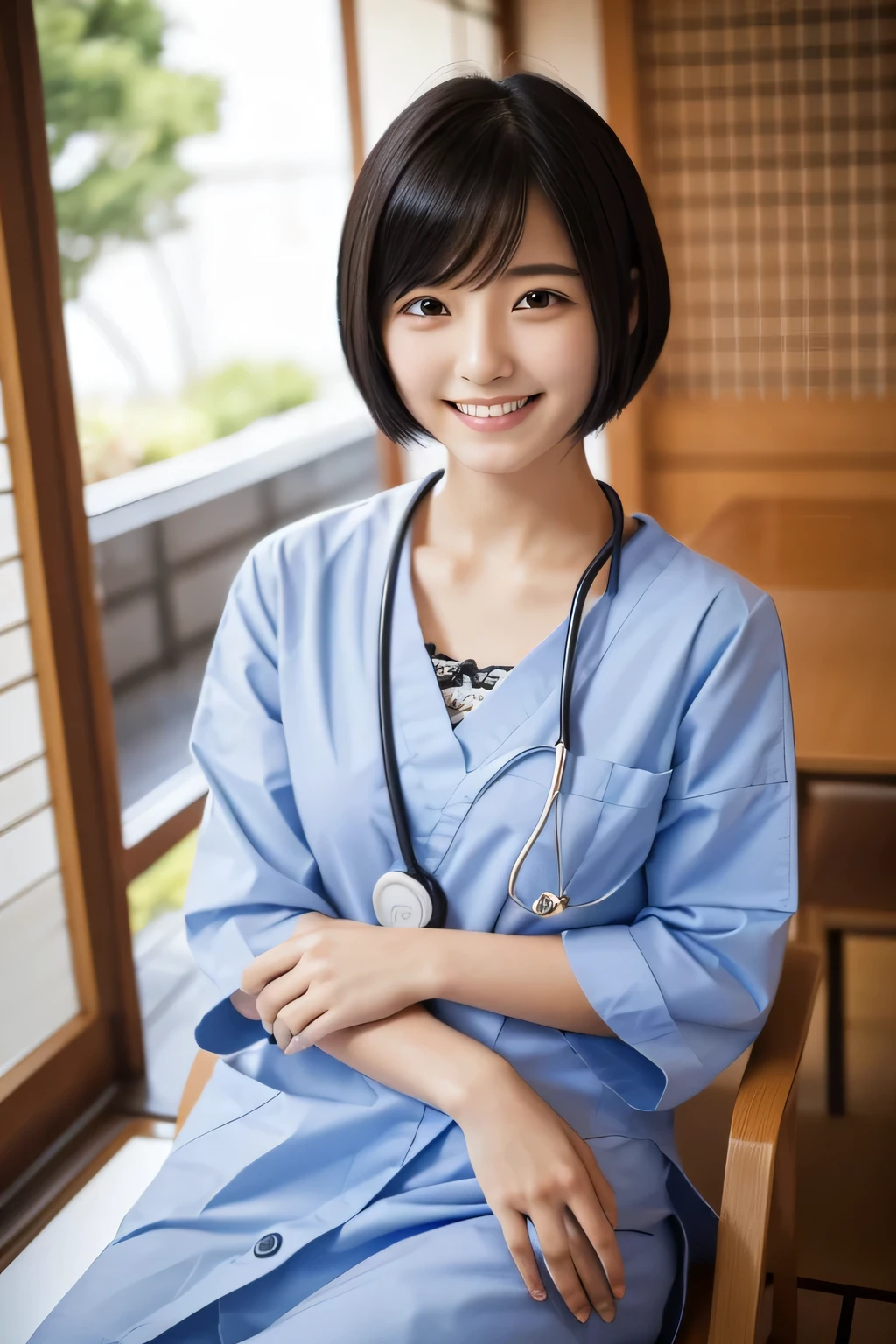 Top quality 20 year old Japanese nursing student 1 girl Black hair Short hair Smiling Quiet