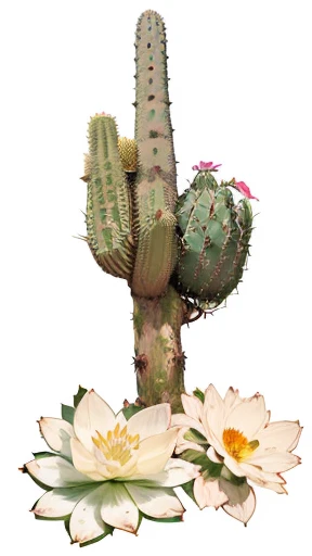 a close up of a cactus plant with flowers on a black background, saguaro, robotic cactus design, patchy cactus, cactus, cactus and flowers, holding a cactus, cacti, anthropomorphic cactus, desertpunk, saguaro cacti, peyote cactus desert, cactus and pearls over the head, cacti everywhere, cut out collage, digital collage