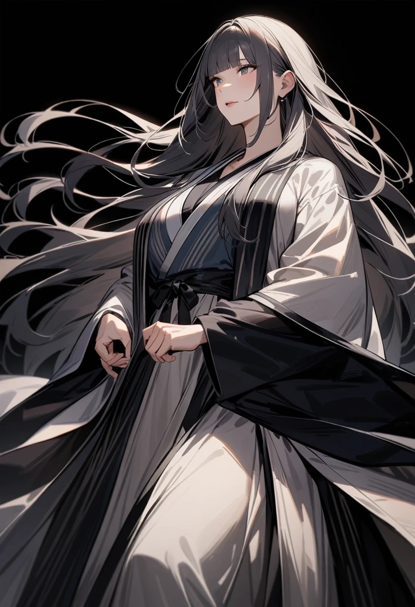 Mature women，Long hair，Bangs，Big ，Loose Hanfu，Extremely detailed，high resolution，Simple background