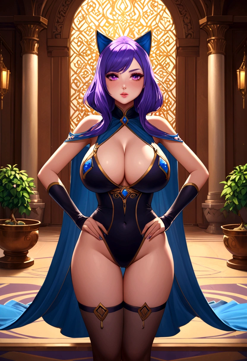masterpiece, best quality, 1girl, jinxlol, solo, large breasts, cleavage,, breast curtains, ,
