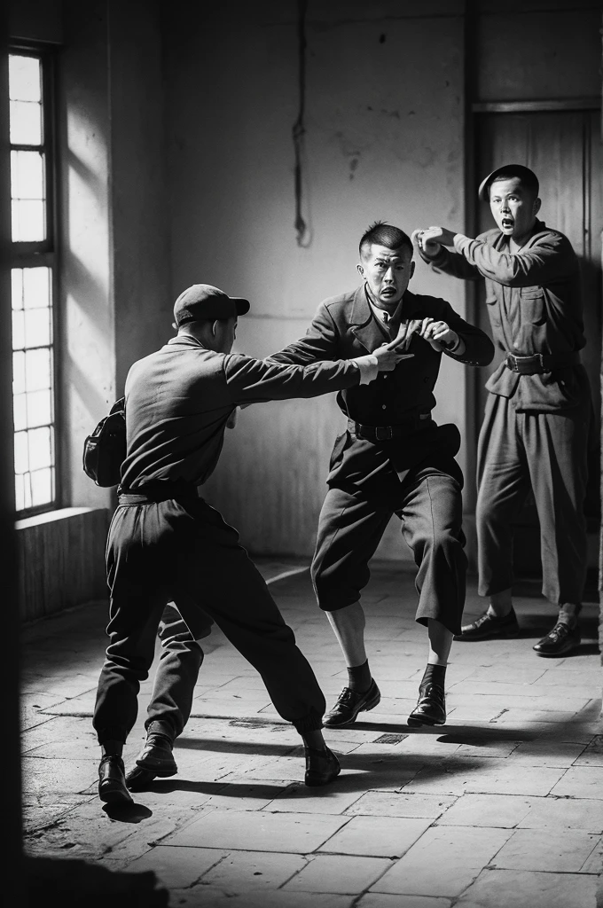 Fight between prisoners inside Hushuai prison in the 20th century in the 1930s,one prisoner was stabbed