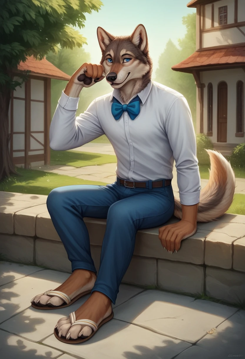 Larry (Zveropolis), wolf, gray fur, (brown body:1.3), beautiful blue eyes, Zveropolis, dressed,shirt,trousers, bow tie, sandals,canine,wolf, Detailed fur, male, antro, paw pads, finger claws,layout plays,at viewer, 5 fingers, paws, 4 toes,Houses комната, sandals идет,
BREAK from nextel, for dating, by xenoforge, (difficult, high detail,digital photography, soft focus, RAW, close to the camera, smile, positive, good, mood, Houses, looks at the viewer, очень close to the camera, is sitting, computer plays,
Photorealism, realistic, photorealistic,digital style, Subsurface scattering,очень close to the camera
шедевр, Best quality, ultra realistic, 8 k)