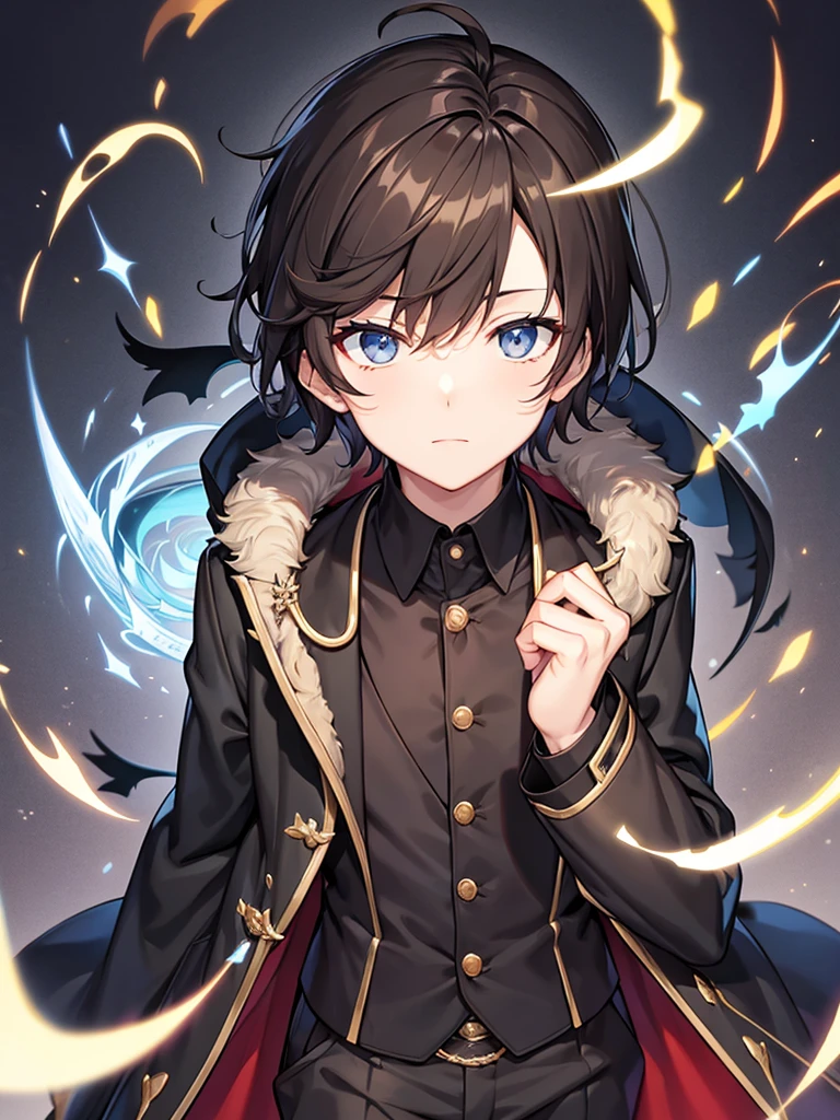 Wizard coat, Black Suit, trouser ,spell book, short hair, brown hair, male