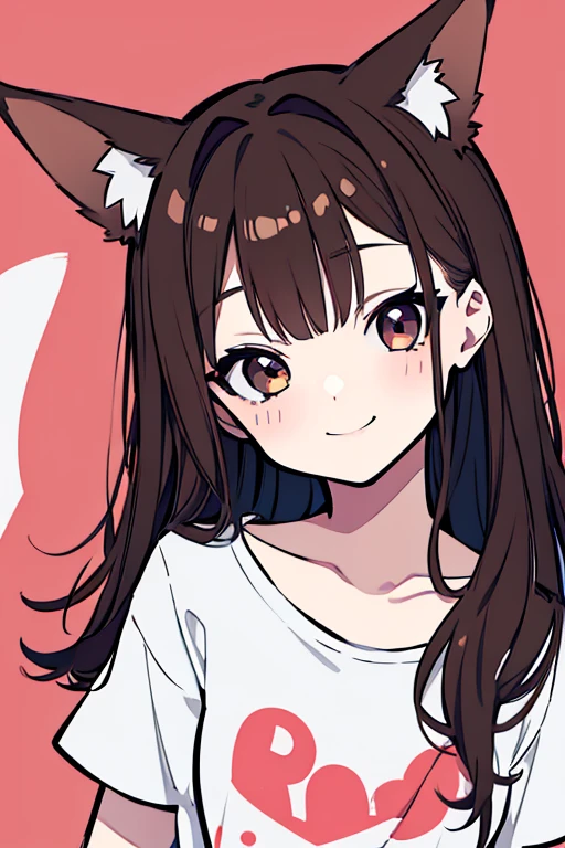 girl 1명, brown hair, girl, puppy ears, Puppy tail, t-shirt, B cup,smiling, cute, 4K, Anna Yamada Style