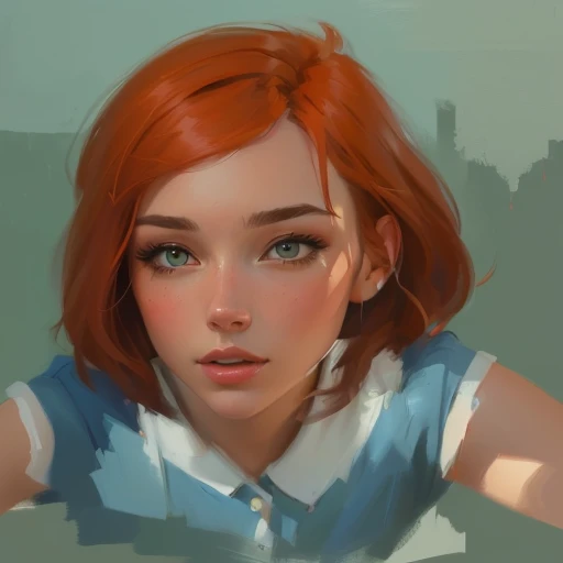 painting of a woman with red hair and a blue shirt, an expressive digital painting, soft digital painting, a digital painting, expressive digital painting, cartoon digital painting, speedpaint, color study, stylized portrait, portrait of max caulfield, soft portrait, speedpainting, low detailed. digital painting, digital painted, detailed digital painting, digital painting, inspired by Claire Hummel