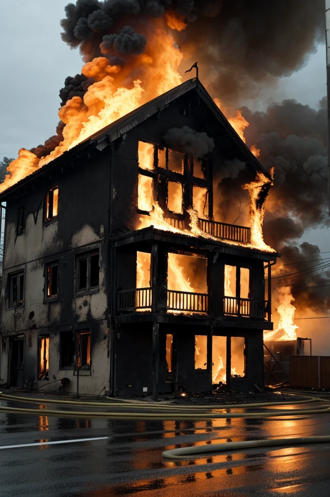 A house on fire with fire