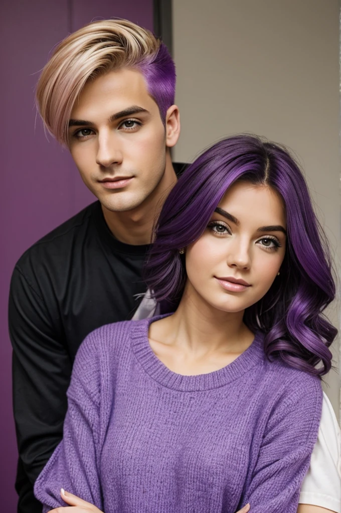 Purple hair girl with her blonde boyfriend