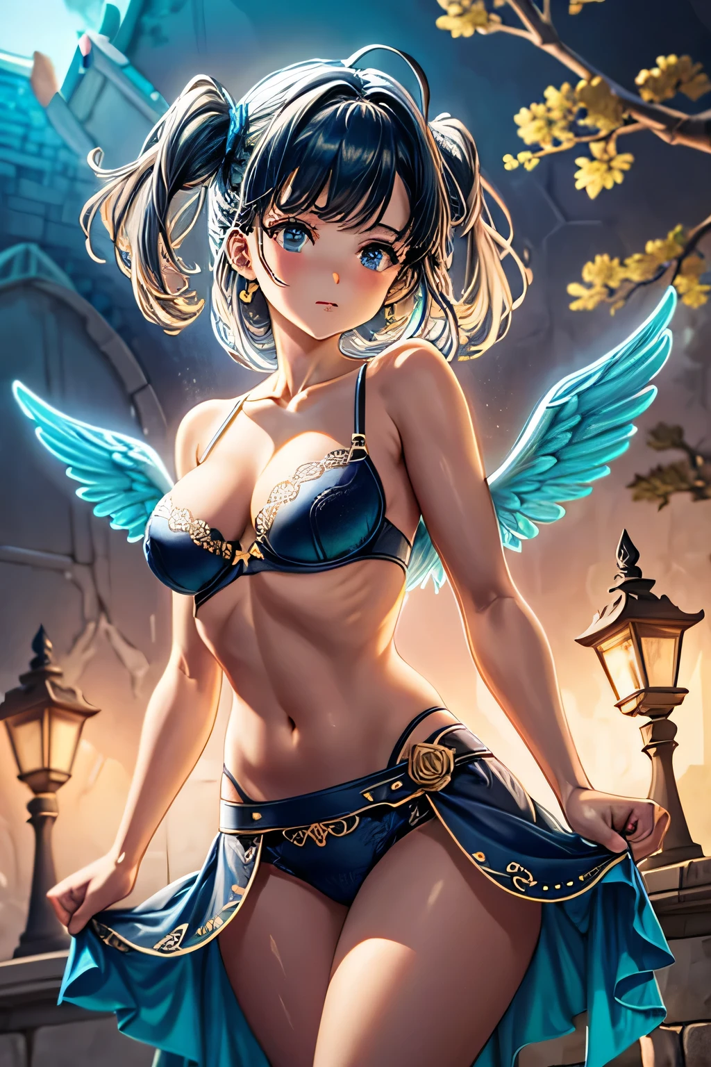 Envision a mesmerizing scene where a woman is suspended by her belly, delicately tied with ornate ropes, in a dreamlike realm of floating islands and colorful skies. The environment is filled with fluffy clouds, waterfalls cascading from the floating islands, and a vibrant, surreal atmosphere. The woman's expression exudes a sense of peace and serenity as she hangs weightlessly in the air. The atmosphere is filled with a sense of wonder and tranquility. This scene will be depicted in an anime-style illustration, with soft lines, pastel colors, and a whimsical touch. The artwork will capture the ethereal beauty and tranquility of the dreamlike realm, creating a sense of harmony and escape from the ordinary world.