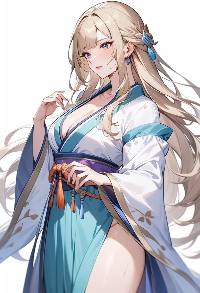 Mature women,Long hair,Bangs,Sexy,Exposed Hanfu,Fantasy style,Extremely detailed,high resolution,Simple background
