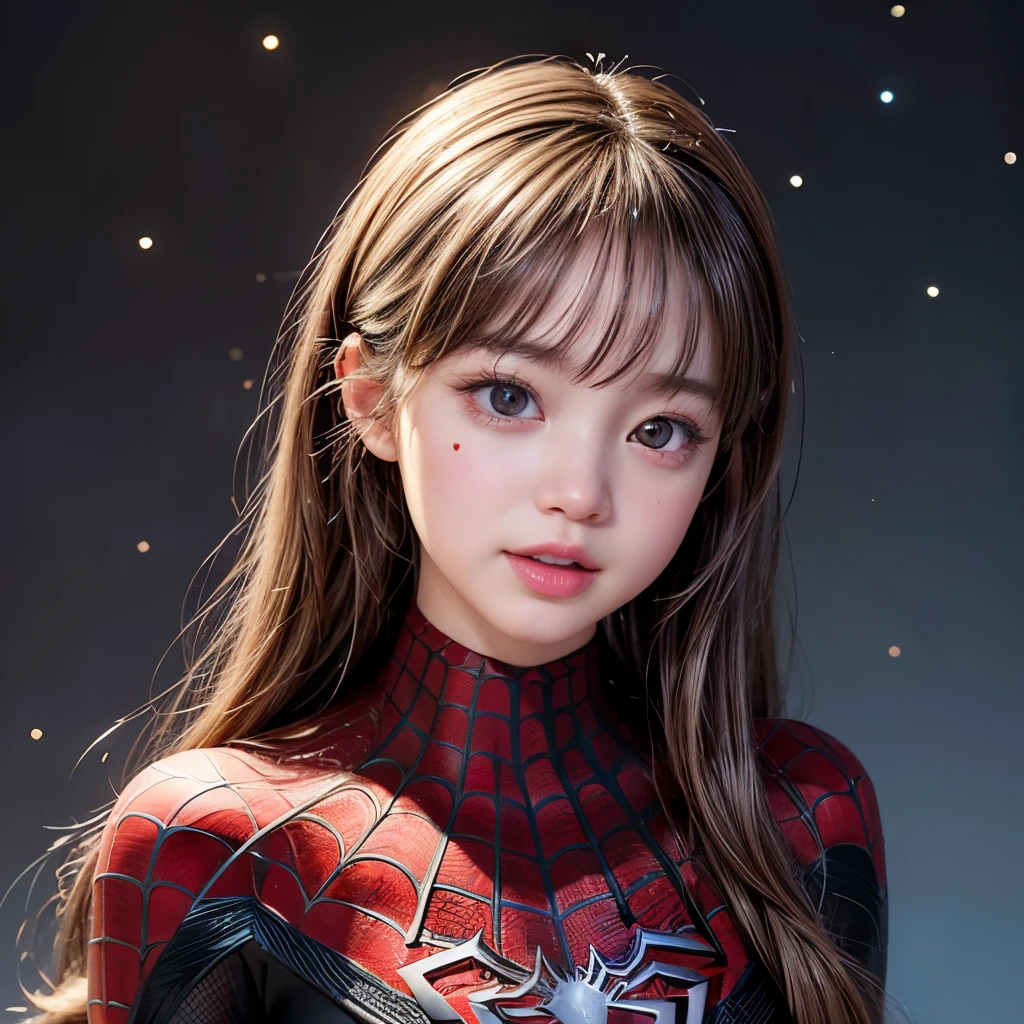 NSFW, 8k, High-level, absurd, masterpiece, best quality, primitive, very detailed CG, very detailed wallpaper, perfect lighting, Extremely detailed (((The personifying " Spiderman " as a ))), MysticSight, Tyndall effect, Tyndall scattering, Studio gray background with (many Dazzling RainbowColor particles BokeH:1.28), (RoundlyButts, ThighGap), (Exposed:0.4), (Assfocus with looking ahead), BREAK (NOGIZAKA face variations) Extremely Detailed very KAWAII face variations, perfect anatomy, Childish, captivating gaze, elaborate detailed Eyes with (sparkling highlights:1.28), long eyelashes、Glossy RED Lips with beautiful details, Coquettish tongue, Rosy cheeks, Radiant PearlSkin with clear transparency . { (Dynamic LifeLike expressions:1.4) | :d) }, (large eyes:-1) .