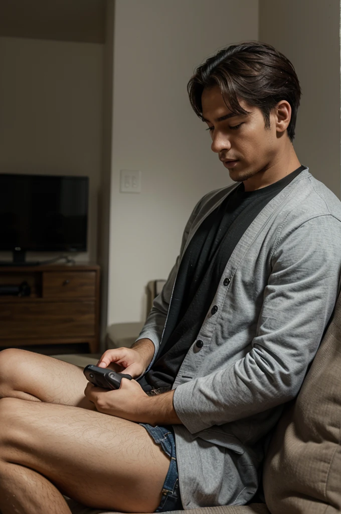 A man is playing a game on a cellphone