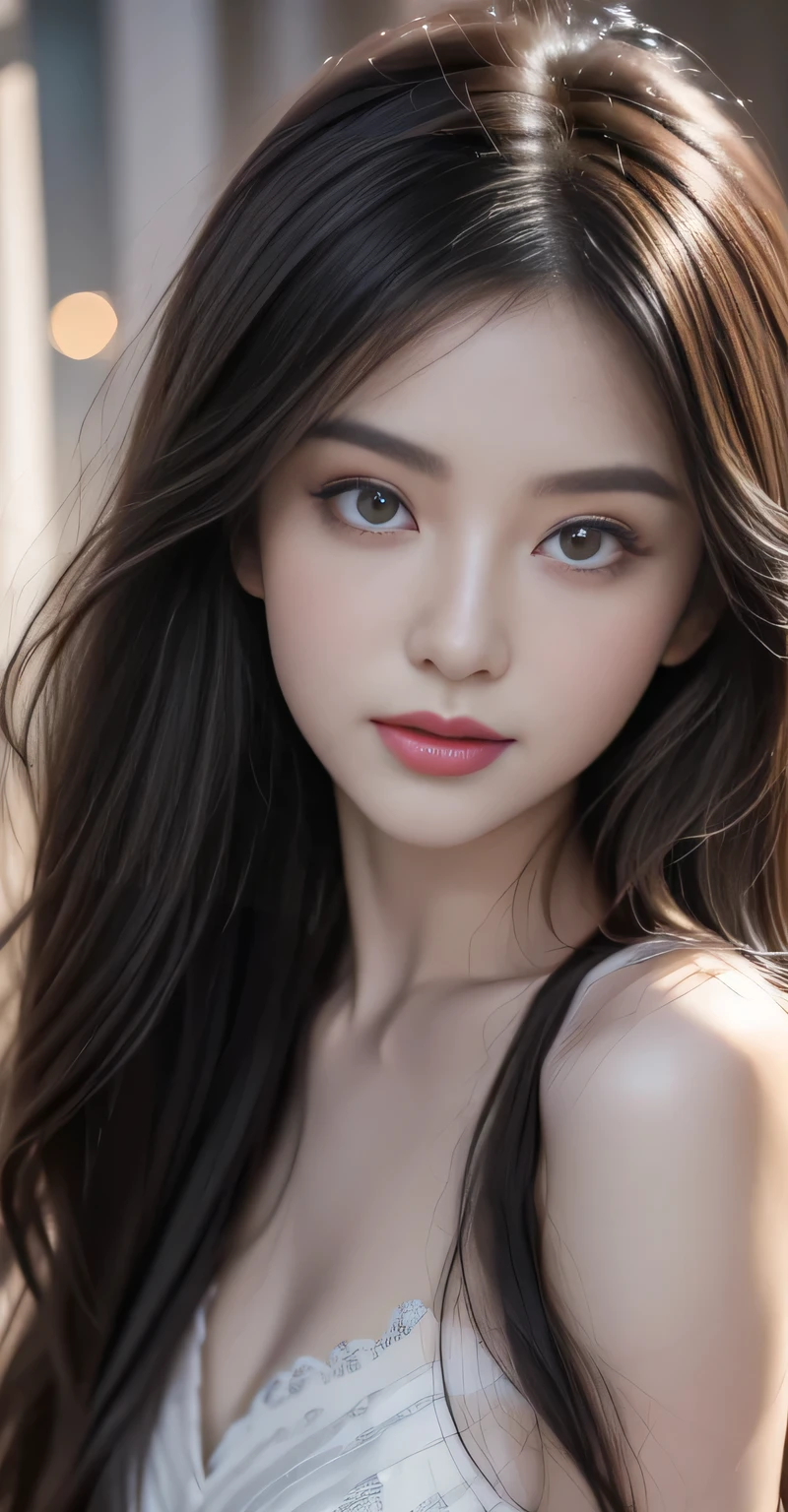 Close-up of a woman with long hair,She is posing for a picture, asian girl with long hair, Long hair and sharp eyes, Chinese Girl, xintong chen, Yoshitomo Nara, Big eyes and long flowing hair, Very beautiful girl, li zixin, Girl Cute - Delicate Face, Attractive girl