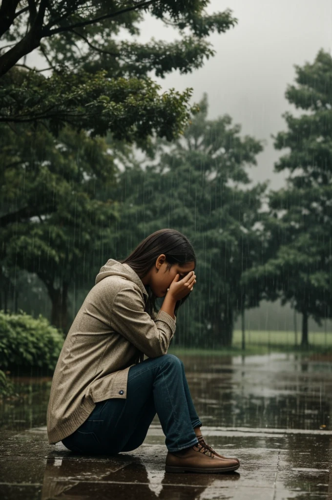 A girl is sitting near a tree, with tears in the eyes, as the rain gently falls on the surrounding landscape.


A girl is sitting near a tree, with tears in the eyes, as the rain gently falls on the surrounding landscape.


A girl is sitting near a tree, with tears in the eyes, as the rain gently falls on the surrounding landscape.


A girl in the rain