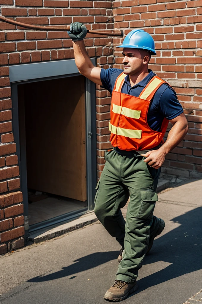 Um filme inspirado na Disney Pixar (Male Telecom Technician of Você Telecom with orange shirt outfit, Grey Gandola & Grey Pants & Orange Ladder 6 Flights On Top Of Post Doing Installation On CTO, com uma bolsa de ferramentas, PPE's as a helmet, cinto, lanyard and with a cell phone in his hand) dentro A cena estar na arte distinta do estilo PIXAR, descolada e estilosa
