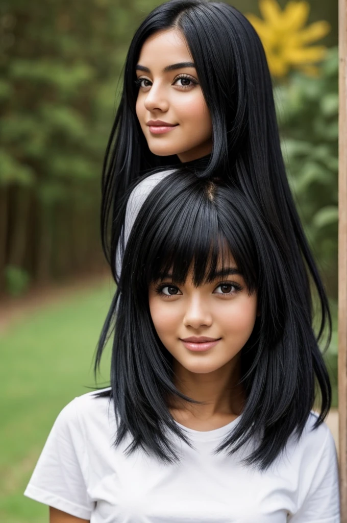 A girl with black hair happy