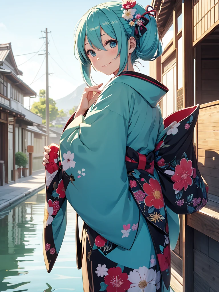 Hatsune miku, kimono, smiling
