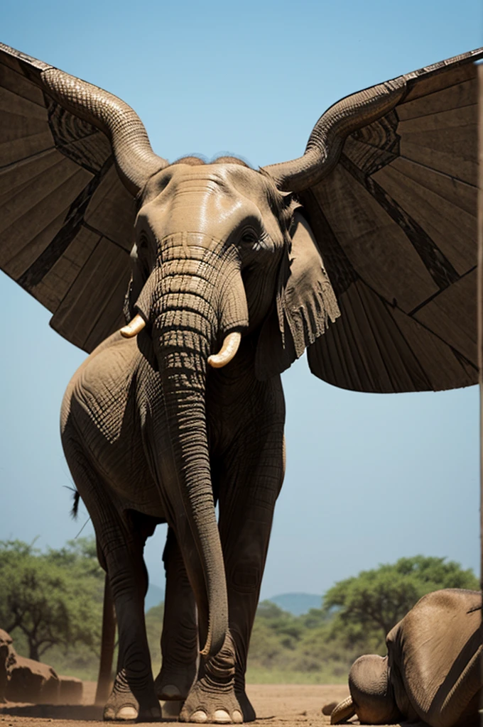 An elephant with wings and his half body of a snake