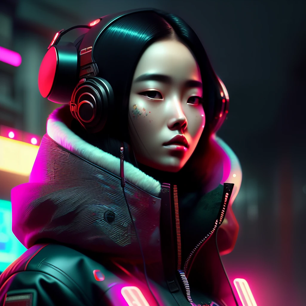 estilo dreamlikeart pltn, detailed portrait Neon Operator Girl, cyberpunk futuristic neon, puffy reflective coat, decorated with traditional japanese ornaments by ismail inceoglu dragan bibin hans thoma greg rutkowski alexandros pyromallis nekro rene maritte illustrated, face perfect, fine-details, realistic shading, thin face, Face pretty, beautiful big circular reflective eyes, pixar render, smooth cinematic unreal engine, intricate-detail