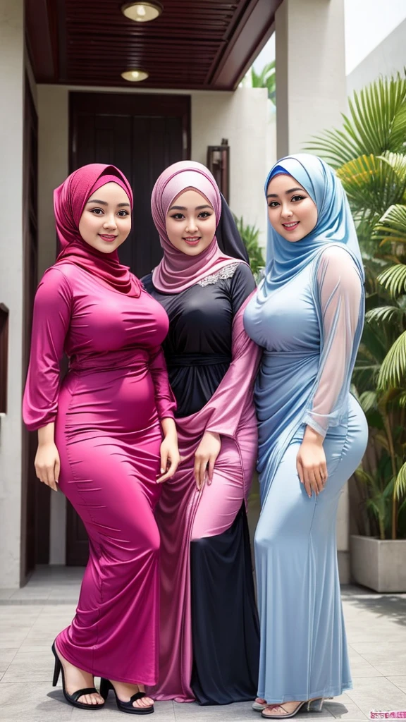 3beautiful women smile,hijab ,indonesia,cina,sexy model ,thick body,big body,curve body,sexy model,shap body, body,pake dress mini, merah,biru,ungu,pink,silver sedang jalan di hotel