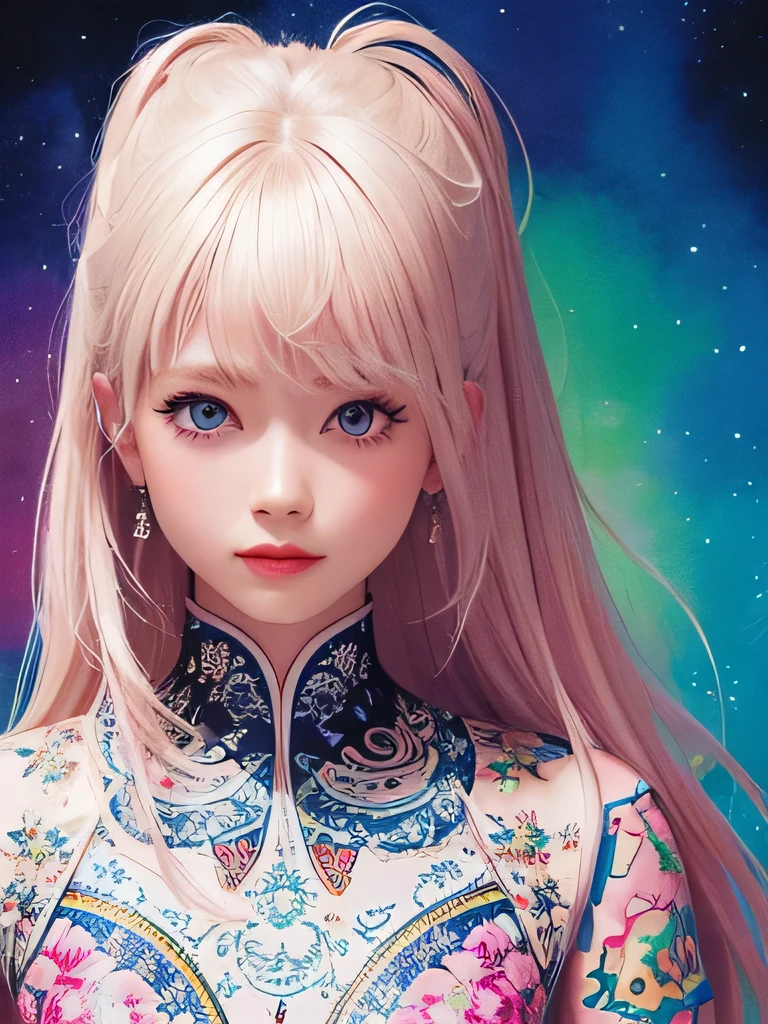 Nice style、(((Stylish fashion))), 8K quality、Upper body depiction、Intense watercolor, Detailed watercolor art, Watercolor splash, surreal, Avant-garde pop art, Beautiful and expressive paintings, Beautiful artwork illustration, Very colorful tones, wonderful, Cool Beauty, Highest quality、Official Art, vector art, stylish design, (((The most beautiful girl))), (((Highest quality))), High resolution, ((detailed)), (((Doodle Art)), ((masterpiece)), ((Super detailed)), (((stylish))),