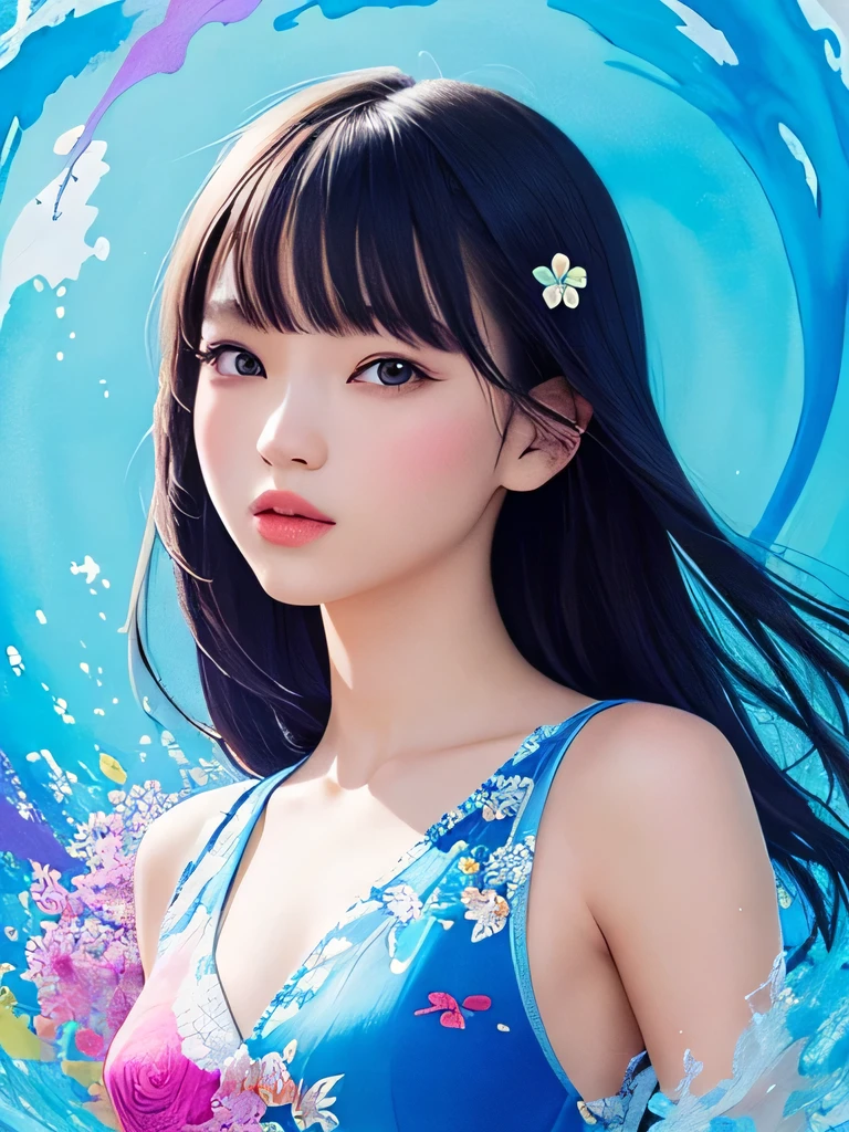 Nice style、(((Stylish fashion))), 8K quality、Upper body depiction、Intense watercolor, Detailed watercolor art, Watercolor splash, surreal, Avant-garde pop art, Beautiful and expressive paintings, Beautiful artwork illustration, Very colorful tones, wonderful, Cool Beauty, Highest quality、Official Art, vector art, stylish design, (((The most beautiful girl))), (((Highest quality))), High resolution, ((detailed)), (((Doodle Art)), ((masterpiece)), ((Super detailed)), (((stylish))),