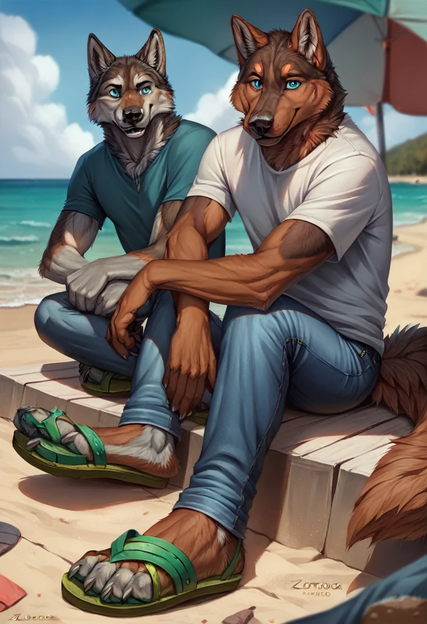 Fix calf and leg foot, feet resting on blue towel, blend in, match skin, remove extra toes, furry hyena, vred, e621