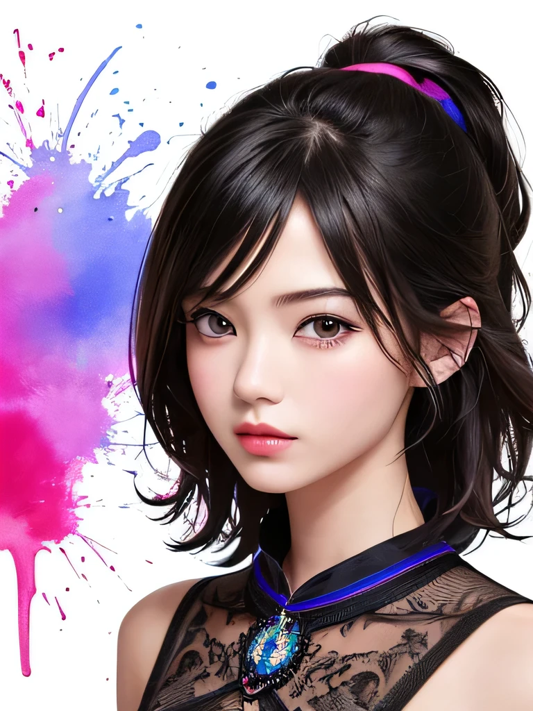 Nice style、(((Stylish fashion))), 8K quality、Upper body depiction、Intense watercolor, Detailed watercolor art, Watercolor splash, surreal, Avant-garde pop art, Beautiful and expressive paintings, Beautiful artwork illustration, Very colorful tones, wonderful, Cool Beauty, Highest quality、Official Art, vector art, stylish design, (((The most beautiful girl))), (((Highest quality))), High resolution, ((detailed)), (((Doodle Art)), ((masterpiece)), ((Super detailed)), (((stylish))),