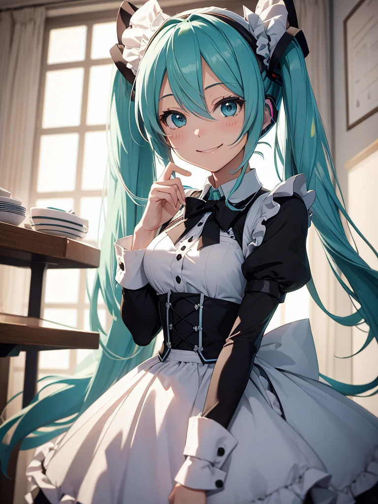 Hatsune miku, smiling, maid