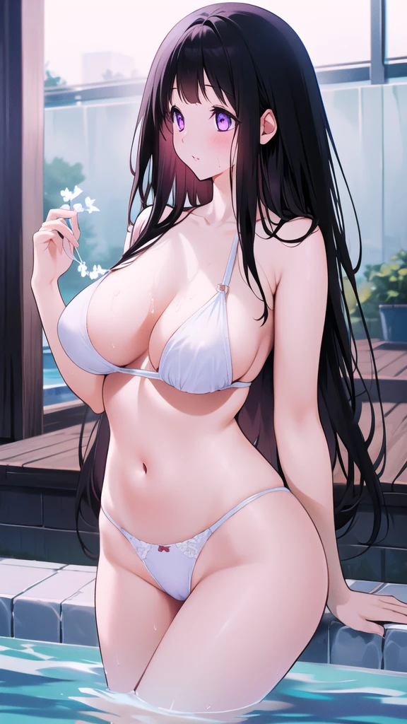 Beautiful Chitanda,只有一个beautiful girl,Purple Eyes, Black Hair, Natural straight hair, Straight bangs,Extremely refined,open your lips,Face is so red,Very white skin,Skin as delicate as porcelain,Glowing skin,big eyes,Flowing long hair,beautiful girl, Like a dream,Slim,Slim waist,Soft, (Sensual), (Kawaii), Dream quality,In the open-air bath,Changing clothes,Mist,pool,ceramic tile,Sweaty and sweaty,Profile,Side breasts,Underwear Rain,(Completely naked),Gluteal groove,Completely naked的背部,nacked hip,Bare belly,very close,Deep V neckline,Loose neckline,Beautiful big breasts,No pants,Delicate clavicle,Delicate hands and feet,Bare neck,There are no clothes around the neck,Bare thighs,Exposing the groin,Camel toe,extremely shy,Ultra-high resolution, (masterpiece:1.2, best quality), (Delicate and beautiful eyes: 1.2), (Beautiful and delicate face)