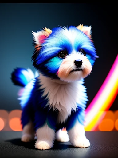 Masterpiece, 4K, Metal Image, Cute 1cao shitzu ian dog, (:1.1), ([Tail]:1.3), (Details Complex), HDR, (Hyperdetail, Details Complex:1.2), Focus on Detail, Cinematic Shot, Vignette, Center, Only 1HEAD. Blue ambiance high detail rainbow colors sprinklers sparkles