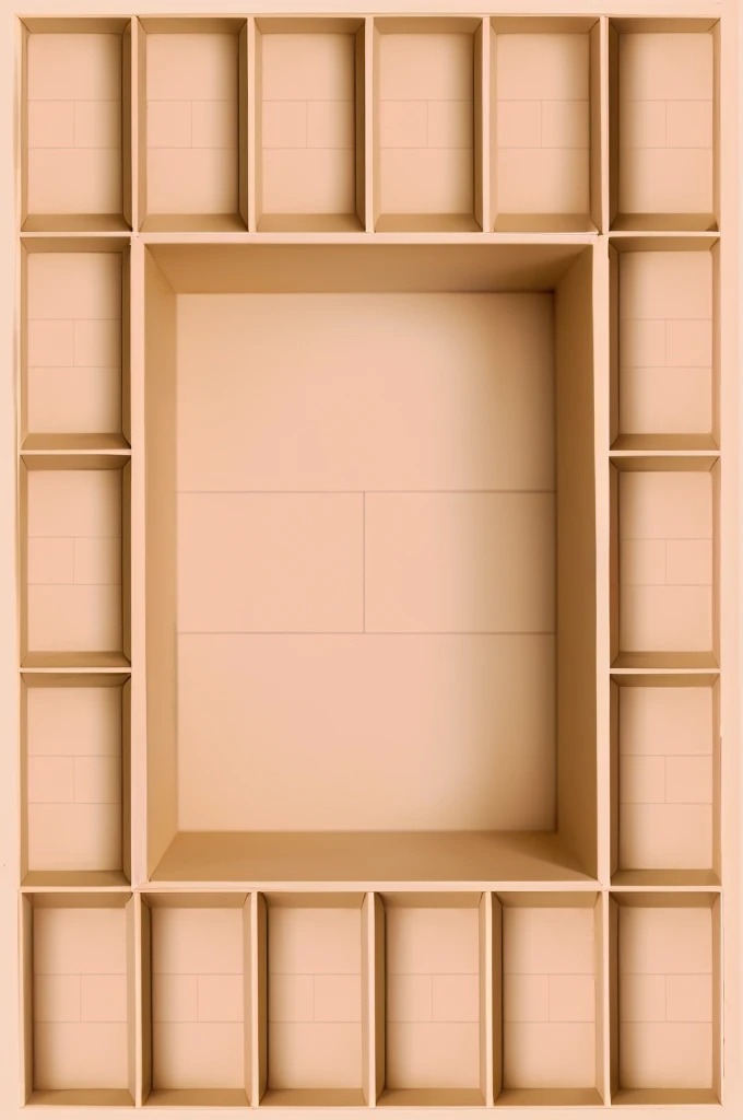 there is a Cardboard box picture of a square cardboard box shelf with a square design, inside a frame on a tiled wall, inspired by Rachel Whiteread, in a cardboard box. top down photo, top - view, layout frame, simple ceiling, rectangular piece of art, set photo, by Rachel Whiteread, inside its box, all inside frame, with everything in its place