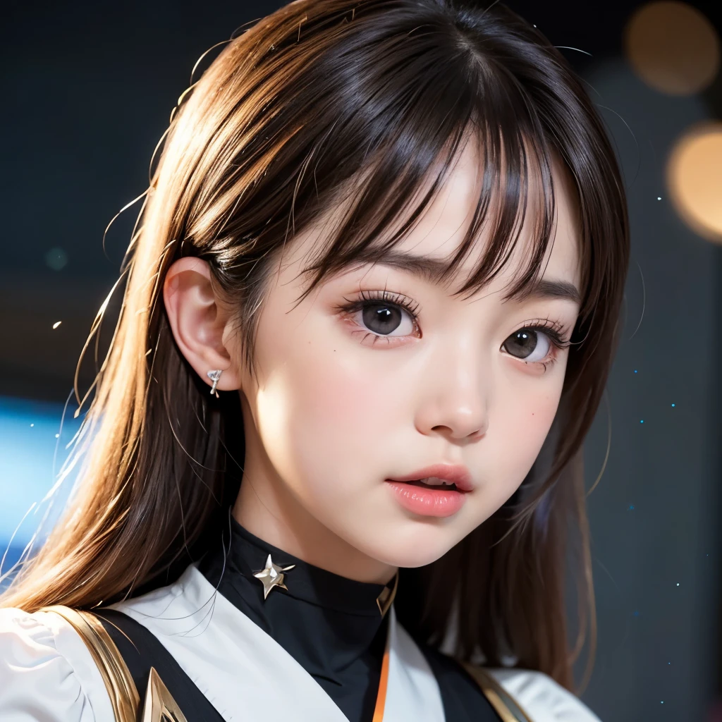 NSFW, 8k, High-level, absurd, masterpiece, best quality, primitive, very detailed CG, very detailed wallpaper, perfect lighting, Extremely detailed (((The personifying " Hanshin Tigers Professional Baseball Team " as a Little Girl))), MysticSight, Tyndall effect, Tyndall scattering, Studio gray background with (many Dazzling RainbowColor particles BokeH:1.28), (RoundlyButts, ThighGap), (Exposed:0.4), (Assfocus with looking ahead), BREAK (NOGIZAKA face variations) Extremely Detailed very KAWAII face variations, perfect anatomy, Childish, captivating gaze, elaborate detailed Eyes with (sparkling highlights:1.28), long eyelashes、Glossy RED Lips with beautiful details, Coquettish tongue, Rosy cheeks, Radiant PearlSkin with clear transparency . { (Dynamic LifeLike expressions:1.4) | :d) }, (large eyes:-1) .