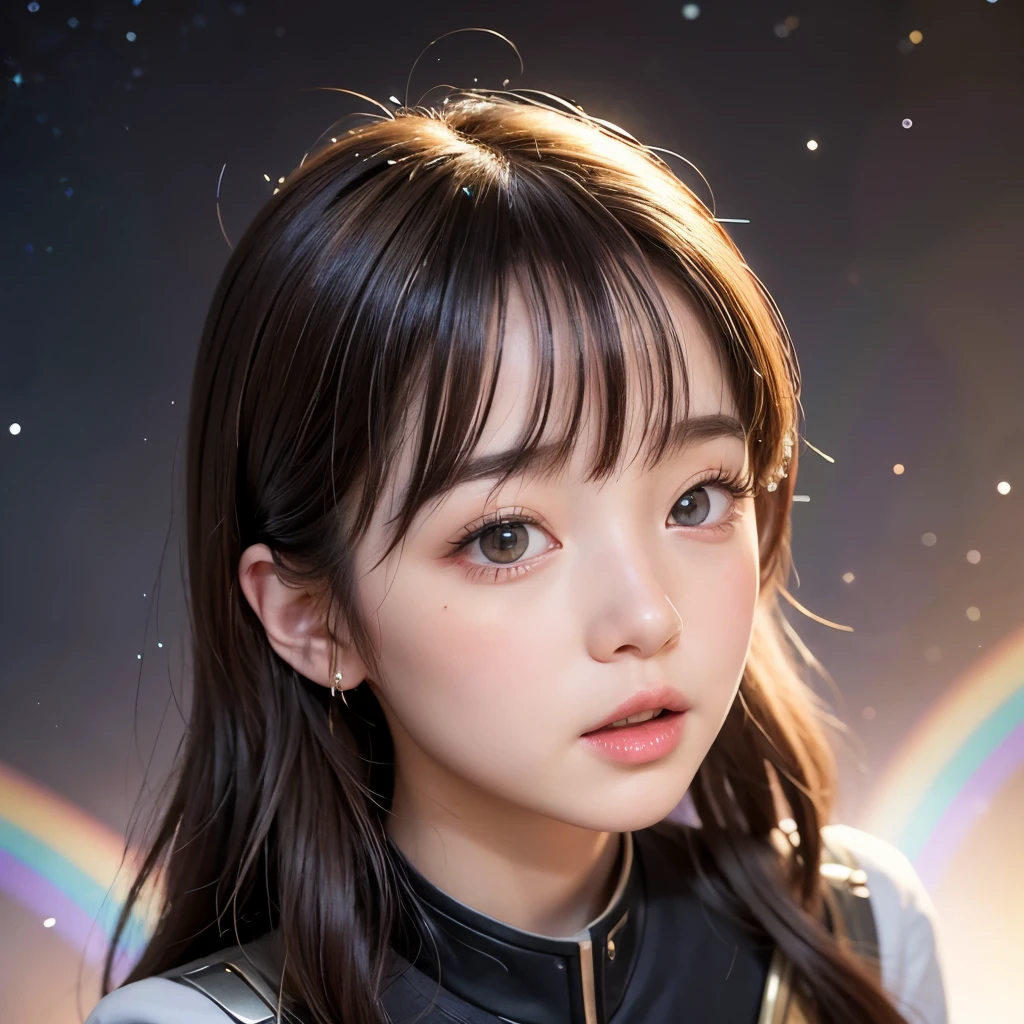 NSFW, 8k, High-level, absurd, masterpiece, best quality, primitive, very detailed CG, very detailed wallpaper, perfect lighting, Extremely detailed (((The personifying " Star Trek TNG " as a  Girl))), MysticSight, Tyndall effect, Tyndall scattering, Studio gray background with (many Dazzling RainbowColor particles BokeH:1.28), (RoundlyButts, ThighGap), (Exposed:0.4), (Assfocus with looking ahead), BREAK (NOGIZAKA face variations) Extremely Detailed very KAWAII face variations, perfect anatomy, Childish, captivating gaze, elaborate detailed Eyes with (sparkling highlights:1.28), long eyelashes、Glossy RED Lips with beautiful details, Coquettish tongue, Rosy cheeks, Radiant PearlSkin with clear transparency . { (Dynamic LifeLike expressions:1.4) | :d) }, (large eyes:-1) .