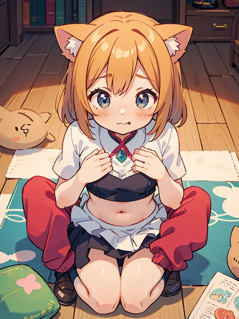 Anime girl with cat ears sitting on the floor, , anime girl squats, stomach, meat, cute anime cat girl, gracious, I look down shyly, she has a cute face, change, women&#39;s furry mini cute style, thick, (SFV) safe to work, gasped, no panties, small and tight pussy