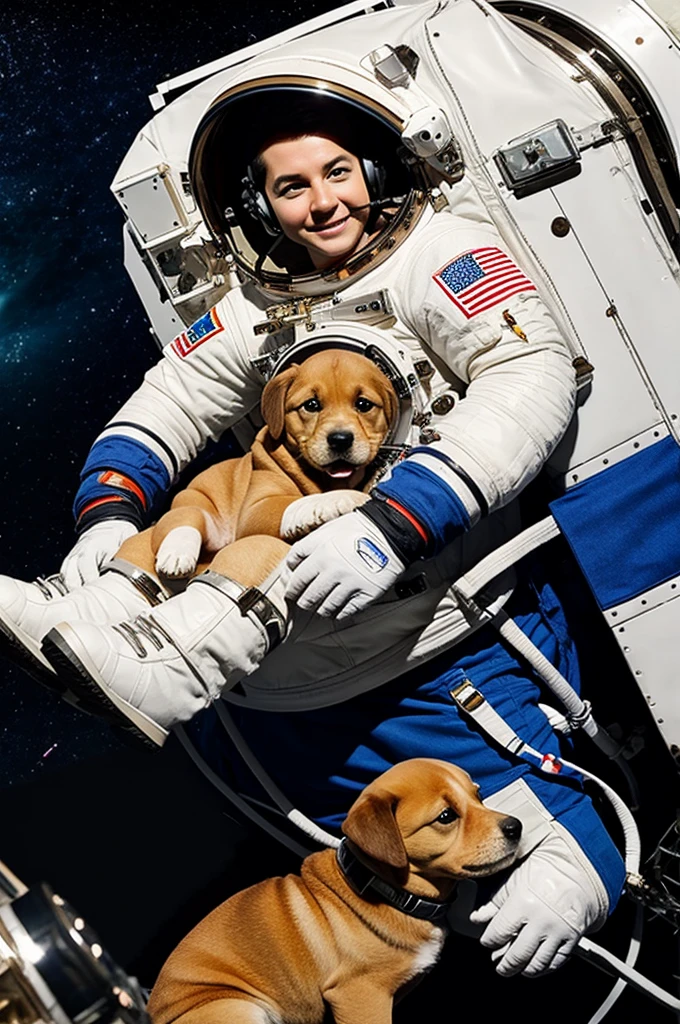 Take it from an astronaut with a puppy that the puppy&#39;s astronaut&#39;s faces cannot be seen through the helmet and that the background is post-apocalyptic in space and the colors that will be used are mostly dark.
