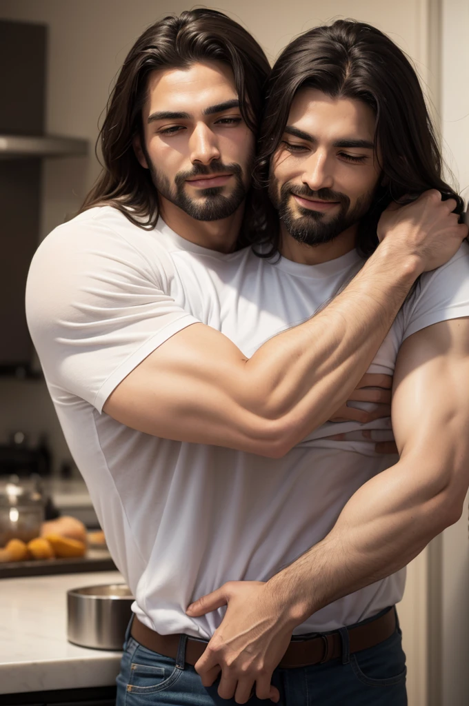 Create an image of Jesus hugging a man, protein, Cartoon image