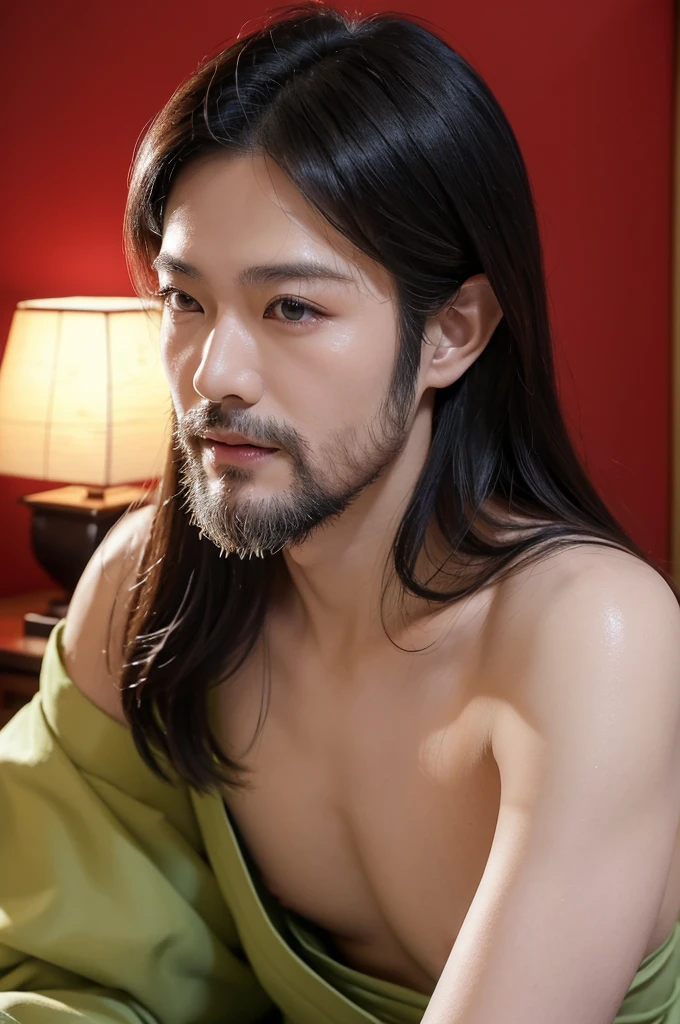 (最好of质量:1.5), (masterpiece:1.5), (luxurious Japanese room:1.2), Tatami, (Japanese:1.2), 独自of, handsome guy, 向后梳of白色头发, short white beard, (Eye:1.2), 65 years old, Naked, (痛苦of表达:1.2), of, (Close-up of face:1.1), (Shooting from the front:1.3), open mouth, display side