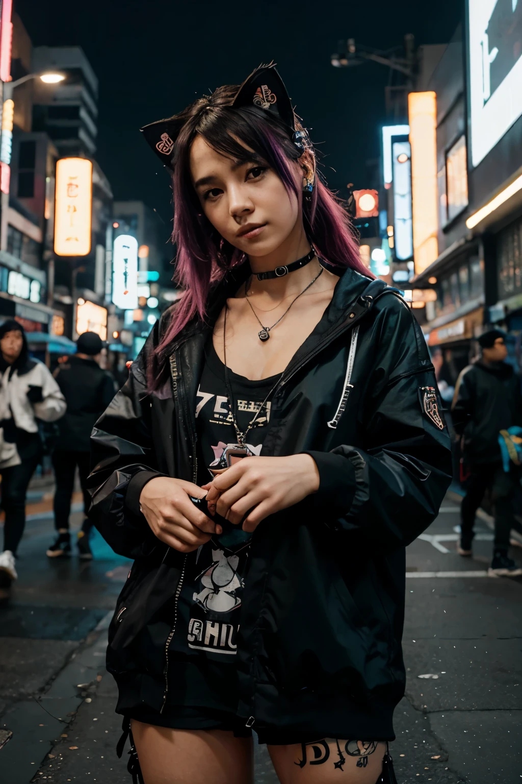 Cute cat cyberpunk with disc jookey