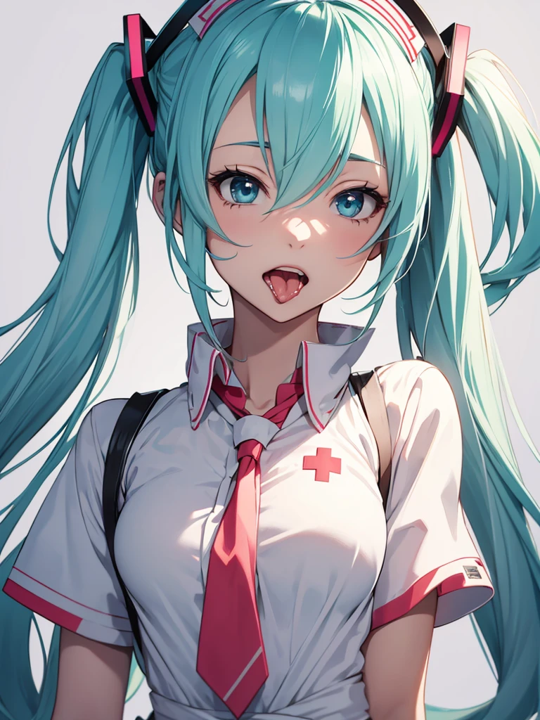 Hatsune Miku, nurse, showing the tongue