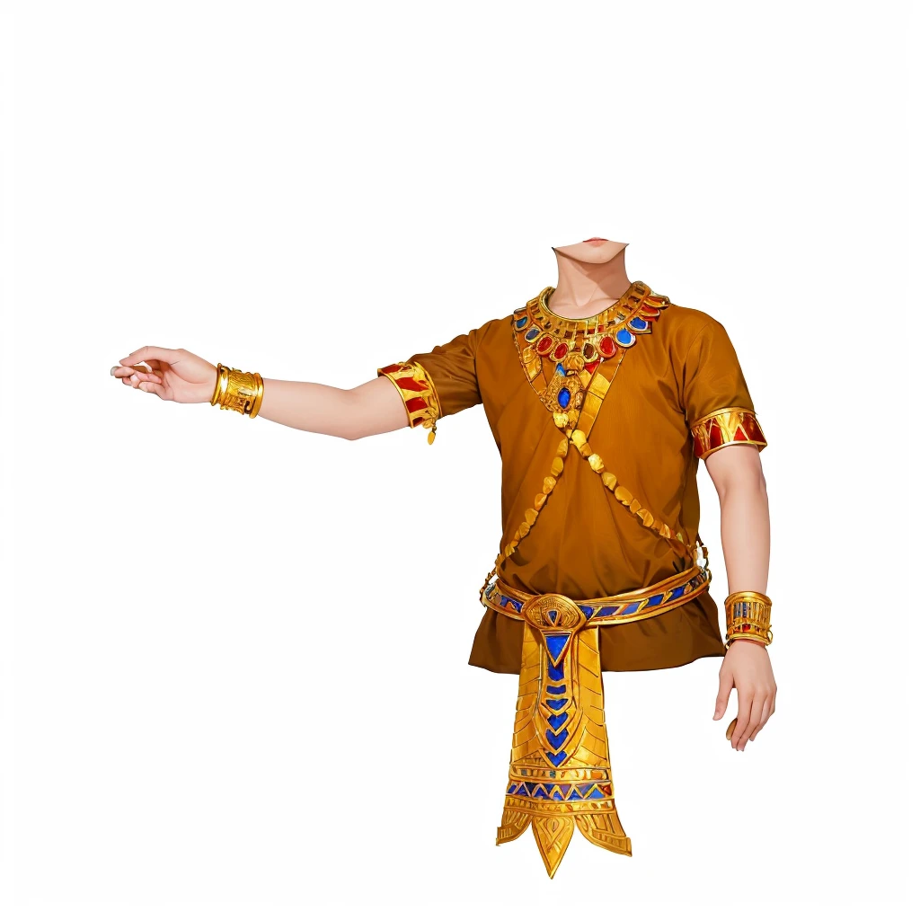 a close up of a person wearing a costume with a hand out, ancient libu princ, pharaoh clothes, very detailed and rich clothing, Cambodian clothes, costume desig, egyptian clothing, wearing an ornate outfit, jeweled costume, wearing ornate clothing, egyptian prince, ancient libu young boy, wearing a nobleman's outfit, full body detailed