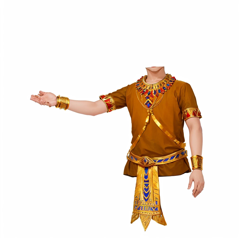 a close up of a person wearing a costume with a hand out, ancient libu princ, pharaoh clothes, very detailed and rich clothing, Cambodian clothes, costume desig, egyptian clothing, wearing an ornate outfit, jeweled costume, wearing ornate clothing, egyptian prince, ancient libu young boy, wearing a nobleman's outfit, full body detailed