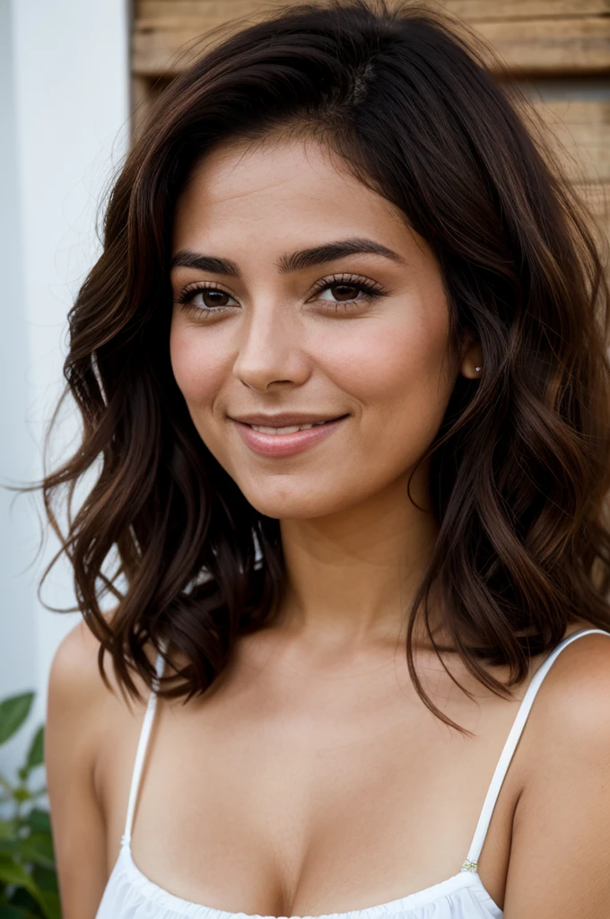 Femme mexicaine, 30 ans, cheveux ondulés, peau brune, yeux sombres, sourire, vêtements d'affaires mexicains, robe charro, réaliste, avec une expérience dans un marché dynamique, 8k super réaliste, detallada y réaliste. (A 30-year-old Femme mexicaine, cheveux ondulés, peau bronzée, yeux sombres, souriant, porter une tenue de travail traditionnelle mexicaine, fond de marché dynamique, de haute qualité et réaliste.)