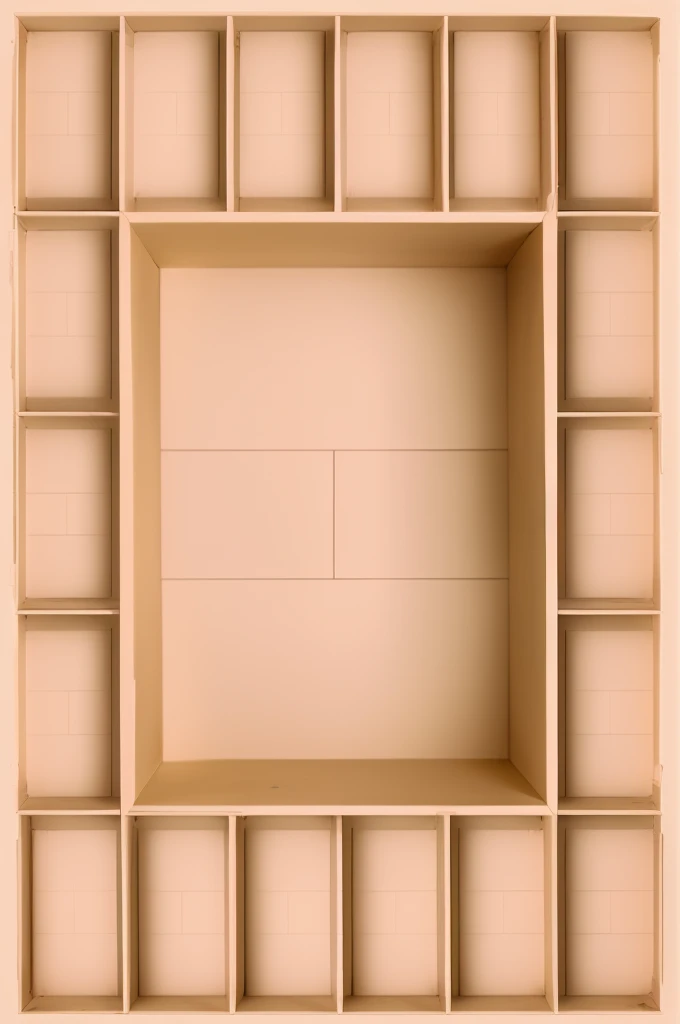there is a Cardboard box picture of a square cardboard box shelf with a square design, inside a frame on a tiled wall, inspired by Rachel Whiteread, in a cardboard box. top down photo, top - view, layout frame, simple ceiling, rectangular piece of art, set photo, by Rachel Whiteread, inside its box, all inside frame, with everything in its place