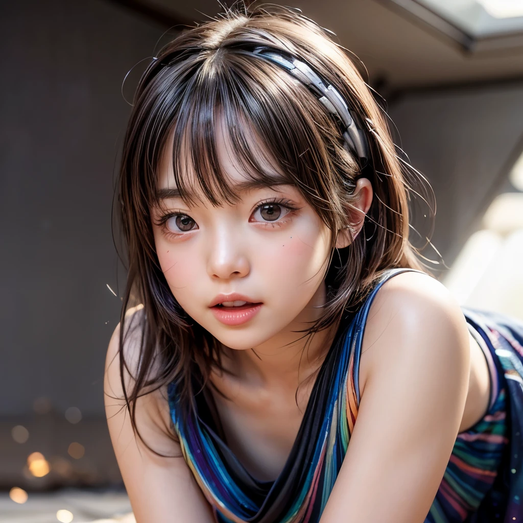 NSFW, 8k, High-level, absurd, masterpiece, best quality, primitive, very detailed CG, very detailed wallpaper, perfect lighting, Extremely detailed (((The personifying " Star Wars " as a Girl))), MysticSight, Tyndall effect, Tyndall scattering, Studio gray background with (many Dazzling RainbowColor particles BokeH:1.28), (RoundlyButts, ThighGap), (Exposed:0.4), (Assfocus with looking ahead), BREAK (NOGIZAKA face variations) Extremely Detailed very KAWAII face variations, perfect anatomy, Childish, captivating gaze, elaborate detailed Eyes with (sparkling highlights:1.28), long eyelashes、Glossy RED Lips with beautiful details, Coquettish tongue, Rosy cheeks, Radiant PearlSkin with clear transparency . { (Dynamic LifeLike expressions:1.4) | :d) }, (large eyes:-1) .