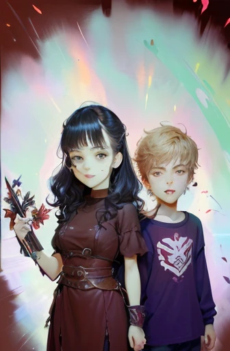 a drawing of two people standing next to each other, charli bowater and artgeem, fanart, edmund blair and charlie bowater, pixivs and junji ito, official fanart, holding wands, colored sketch, very grainy, fool and pixel jeff, medium shot of two characters, fighting fantasy style image, by mckadesinsanity