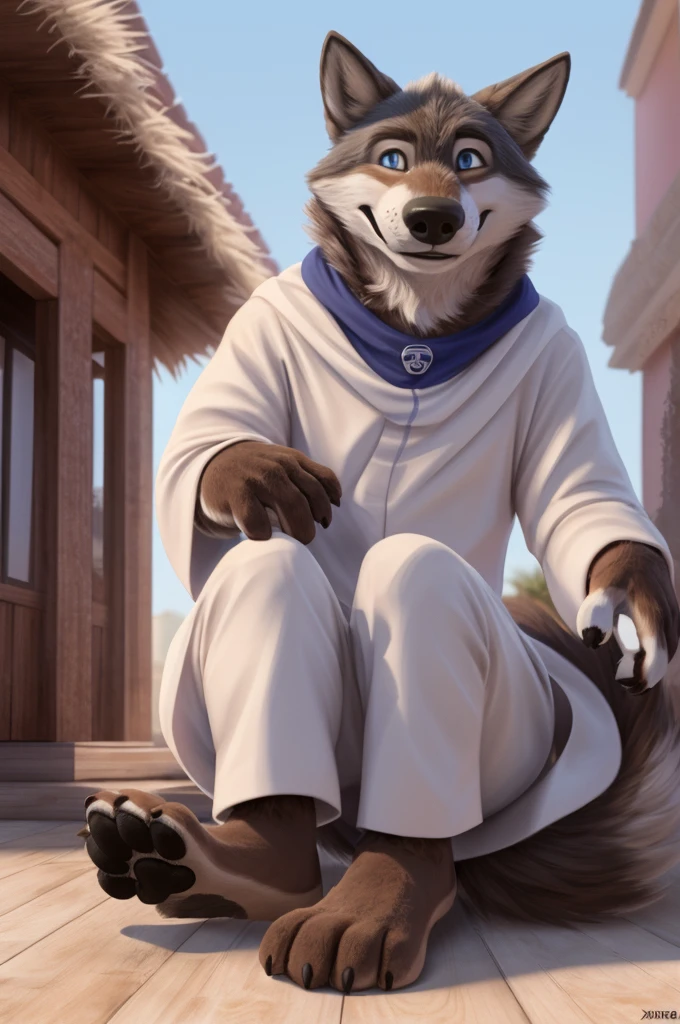 Larry (Dubai), wolf, gray fur, (brown body:1.3), beautiful blue eyes, Dubai, dressed, white hijab, белый головной убор Sheikhа,Arab, Sheikh,cape, canine,wolf, Detailed fur, male, antro, paw pads, finger claws, Plays,at viewer, 5 fingers, paws, 4 toes, walking around dubai, is sitting, 
BREAK from nextel, for dating, by xenoforge, (difficult, high detail,digital photography, soft focus, RAW, close to the camera, smile, positive, good, mood, Houses, looks at the viewer, очень close to the camera, in the shop,his wedding, дворец Sheikhа, 
Photorealism, realistic, photorealistic,digital style, Subsurface scattering,очень close to the camera
шедевр, Best quality, ultra realistic, 8 k)