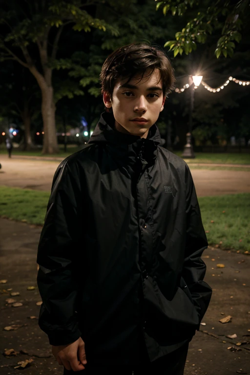 Mysterious boy in a park at night