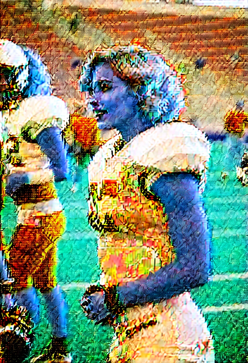 Very attractive blonde female American football player with short wavy hair with the sides shaved wearing full pads and no helmet on the field talking to her teammates