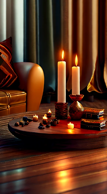 Photography, sofe, Tea table, ( Living room), Curtains, waxy candles, decorations, wooden floor, carpets