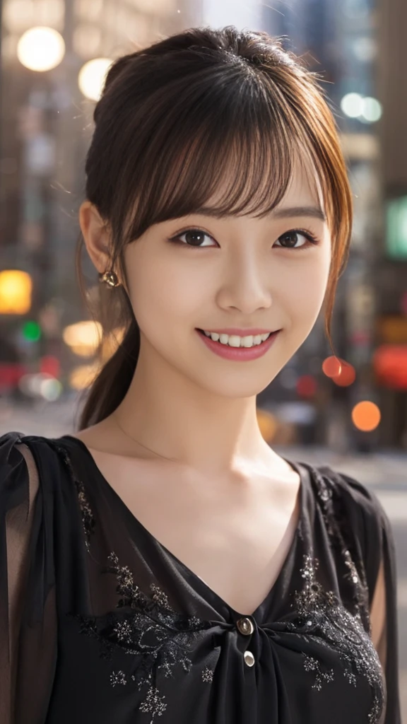 1 Girl, (Wearing a black blouse:1.2), Beautiful Japanese actresses, (ponytail:1.3),
(RAW Photos, Highest quality), (Realistic, Photorealistic:1.4), masterpiece,
Very delicate and beautiful, Very detailed, 2k wallpaper, wonderful,
finely, Very detailed CG Unity 8K 壁紙, Very detailedな, High resolution,
Soft Light, Beautiful detailed girl, Very detailed目と顔, Beautiful and detailed nose, Beautiful and detailed, Cinema Lighting,
break
(Snowy night cityscape as background 1.3), City lights,
Perfect Anatomy, Slender body, smile, Face the front completely, Looking at the camera